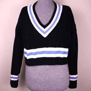 Vintage Style Varsity Schoolgirl Tennis Sweater M 80s Y2K Indie Cable Knit Crop
